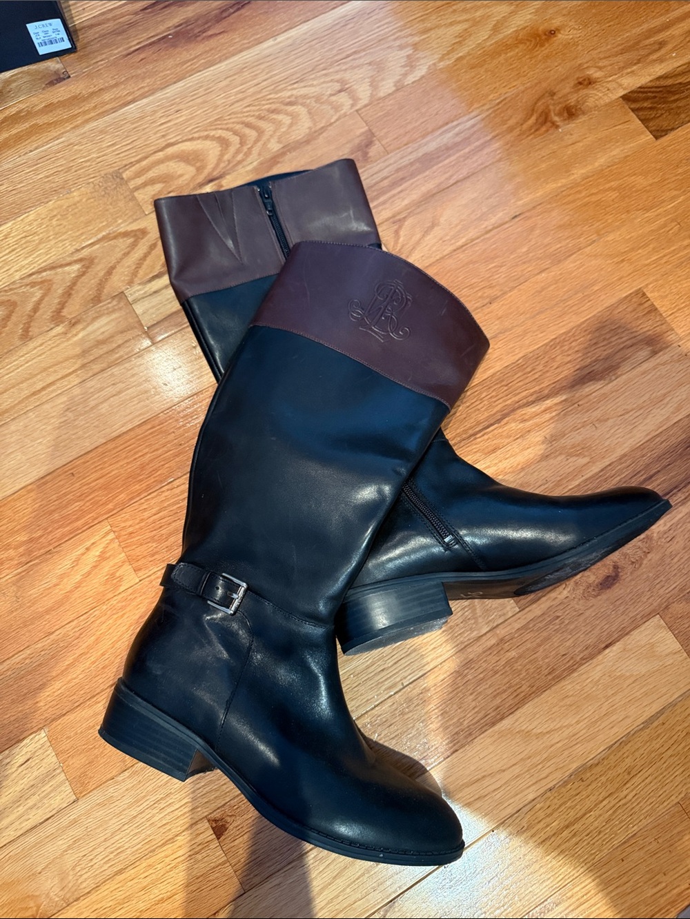 Ralph Lauren Black and Brown Tall Leather Riding Boots
